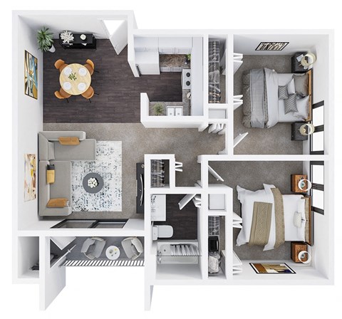 A floor plan of a 829 square foot two bedroom apartment in Boise, ID. at Talavera, Idaho
